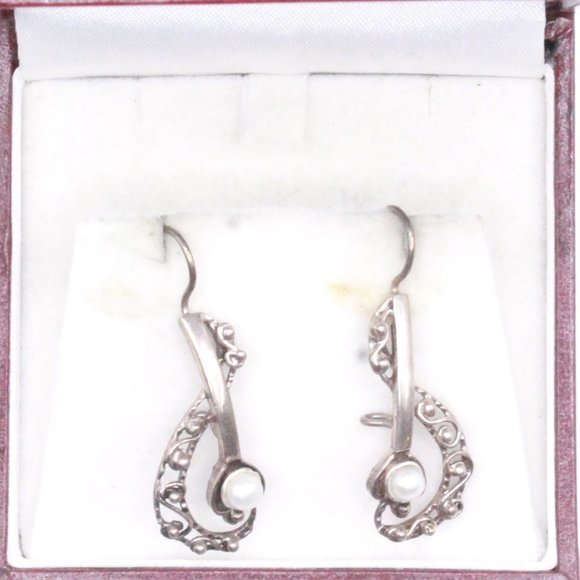 Sterling Silver Marked VS & Dollar Sign Music Note Freshwater Pearl Dangle Long - Picture 2 of 11